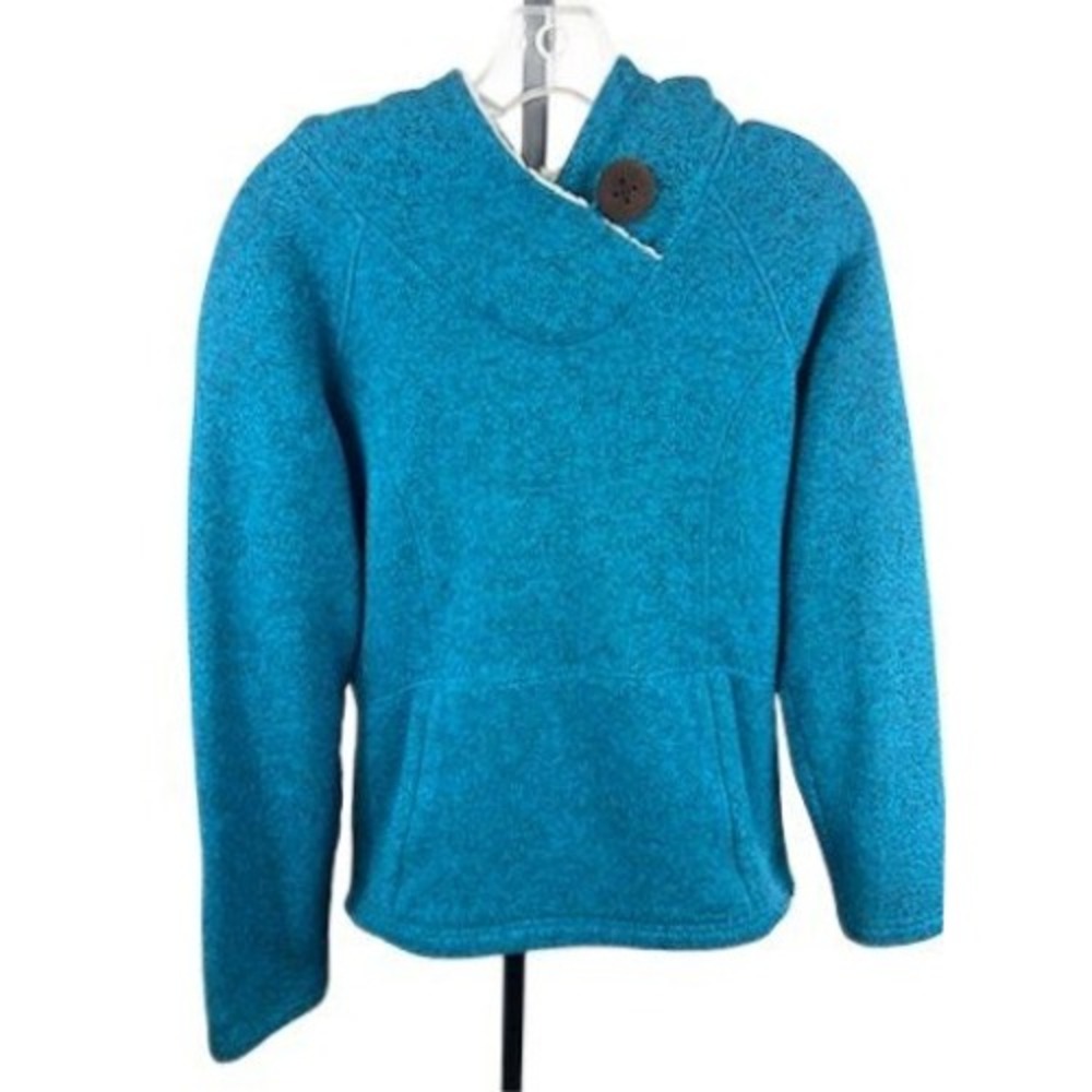 Koppen‎ Womens Pullover Hoodie Fleece Sherpa Lined Teal Blue Size Small